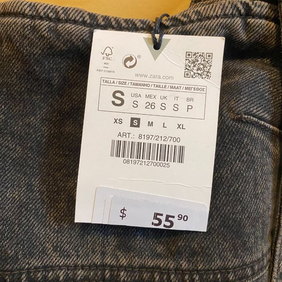 NWT TRF BUCKLED DENIM TOP, BLACK WASHED SMALL - Picture 3 of 11